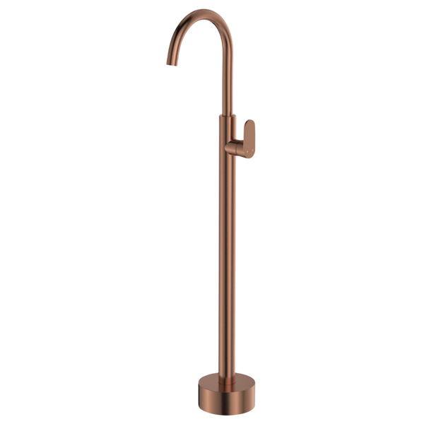 Fienza Empire Slim Floor Mounted Basin/Bath Mixer Brushed Copper Lead Free