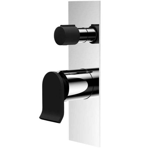 Fienza Lincoln Wall Diverter Mixer Mixed Finish Chrome with Black Handle