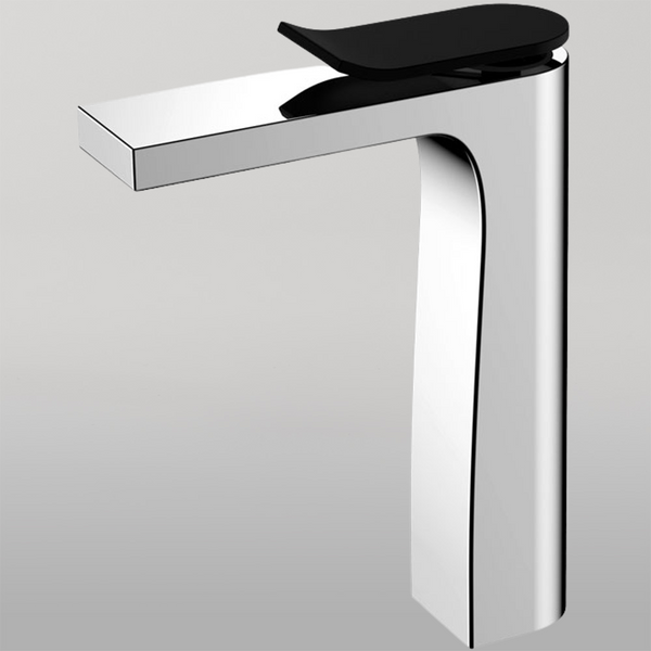 Fienza Lincoln Tall Basin Mixer Mixed Finish Chrome with Black Handle