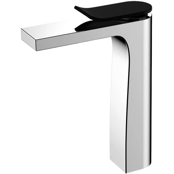 Fienza Lincoln Tall Basin Mixer Mixed Finish Chrome with Black Handle