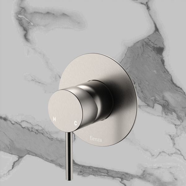 Fienza Kaya Wall Mixer Large Round Plate Brushed Nickel