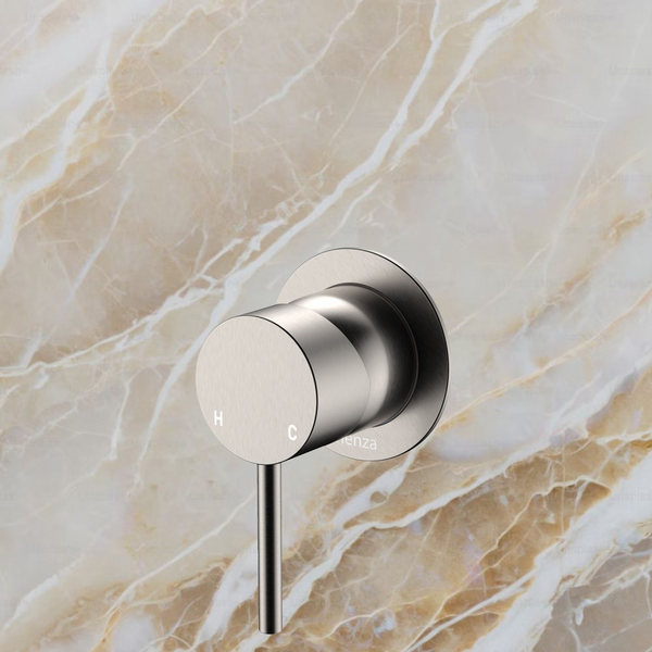 Fienza Kaya Wall Mixer Small Round Plate Brushed Nickel