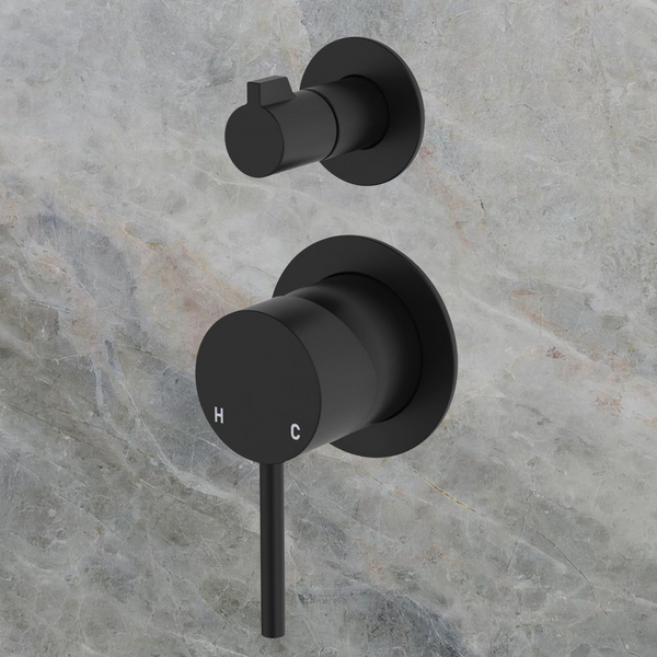 Fienza Kaya Wall Diverter Mixer Small Round Plates Matte Black