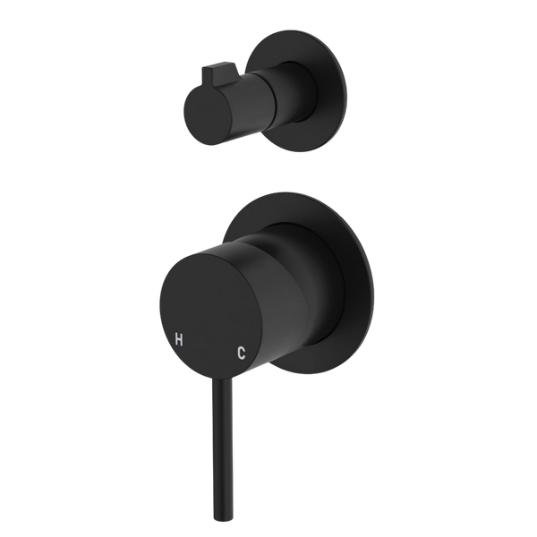 Fienza Kaya Wall Diverter Mixer Small Round Plates Matte Black