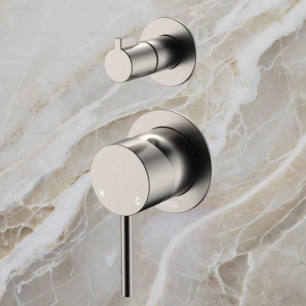 Fienza Kaya Wall Diverter Mixer Small Round Plates Brushed Nickel