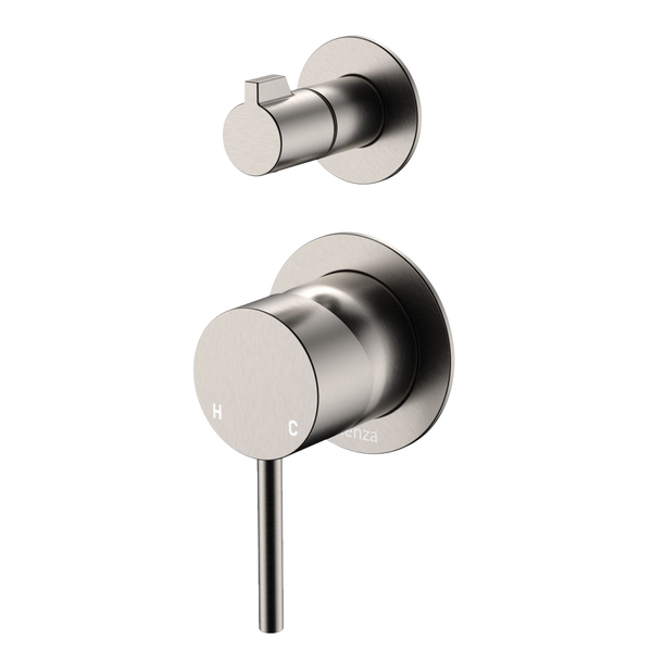 Fienza Kaya Wall Diverter Mixer Small Round Plates Brushed Nickel