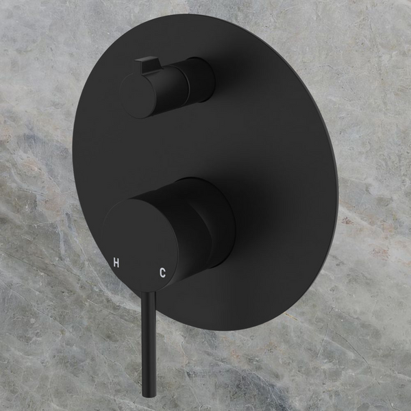 Fienza Kaya Wall Diverter Mixer Large Round Plate Matte Black