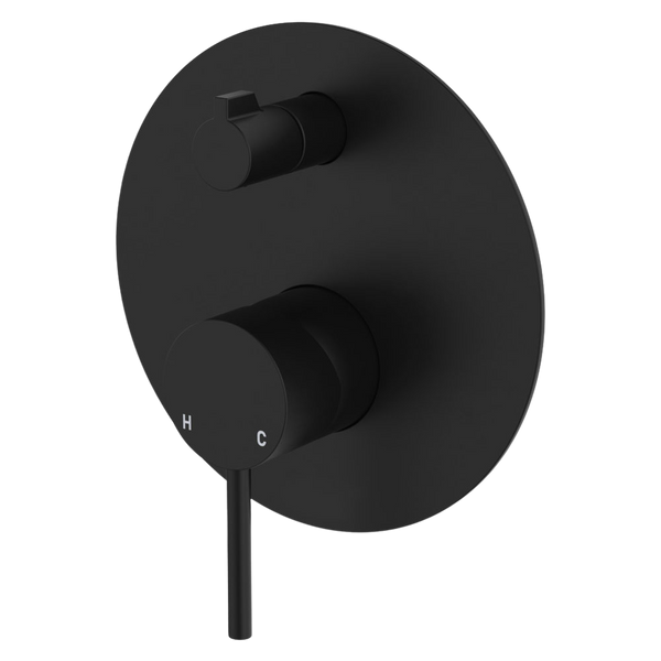 Fienza Kaya Wall Diverter Mixer Large Round Plate Matte Black