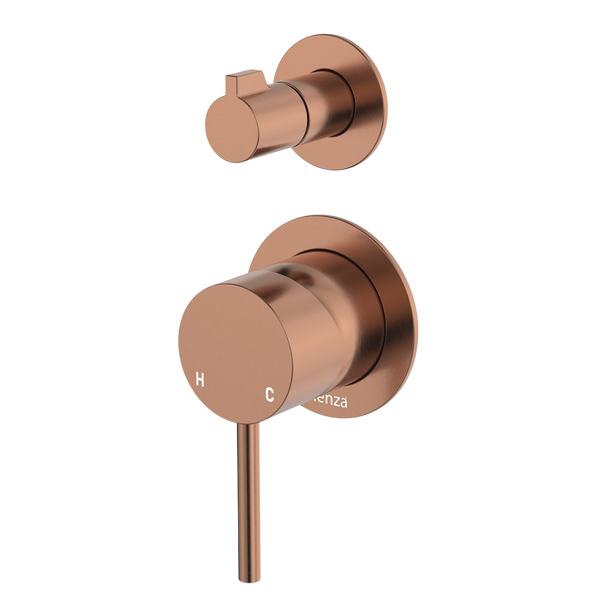 Fienza Kaya Wall Diverter Mixer Small Round Plates Brushed Copper