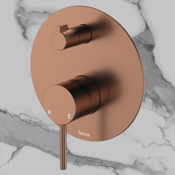 Fienza Kaya Wall Diverter Mixer Large Round Plate Brushed Copper