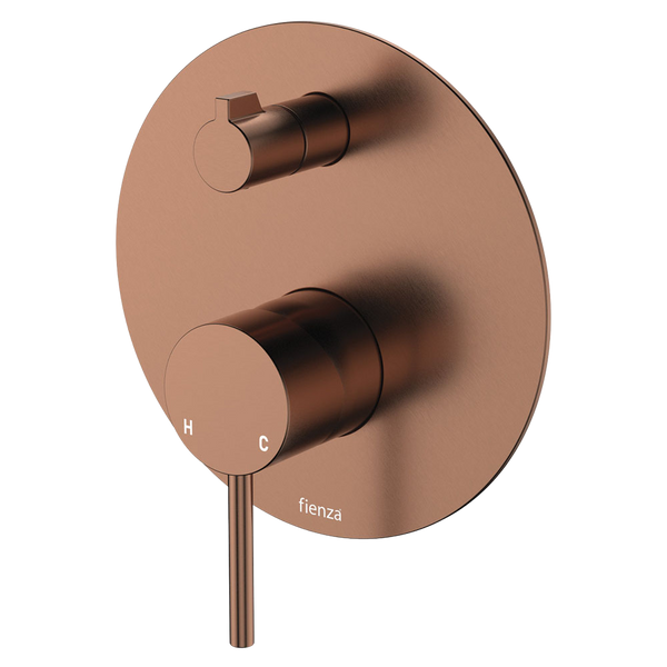 Fienza Kaya Wall Diverter Mixer Large Round Plate Brushed Copper