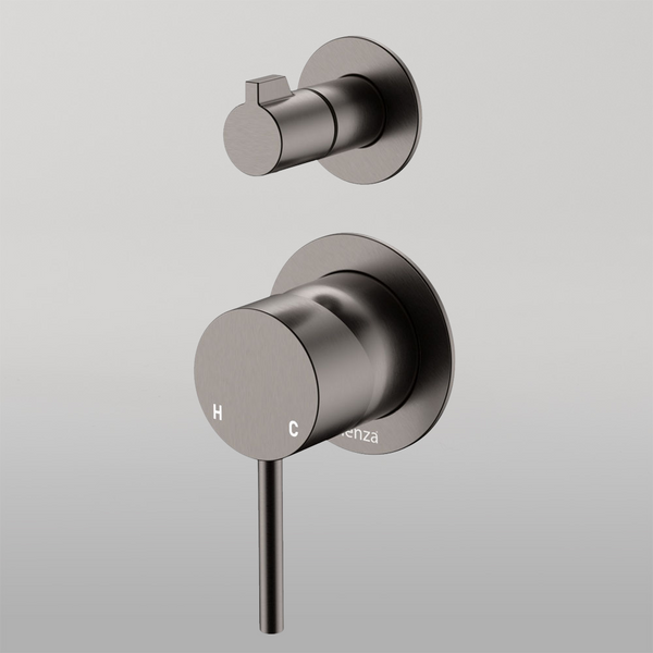 Fienza Kaya Wall Diverter Mixer Small Round Plates Gun Metal