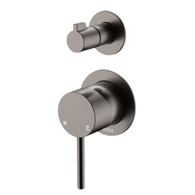 Fienza Kaya Wall Diverter Mixer Small Round Plates Gunmetal Lead Free