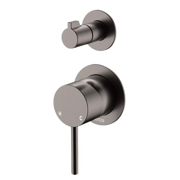 Fienza Kaya Wall Diverter Mixer Small Round Plates Gun Metal