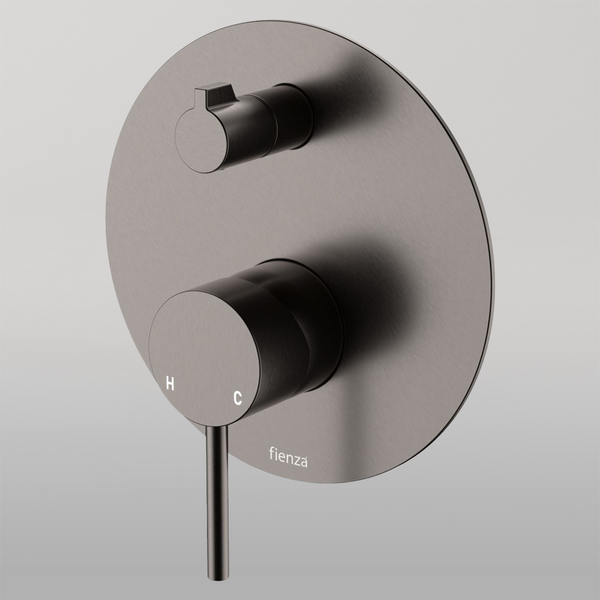 Fienza Kaya Wall Diverter Mixer Large Round Plate Gun Metal