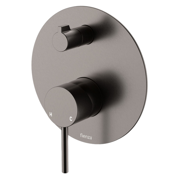 Fienza Kaya Wall Diverter Mixer Large Round Plate Gun Metal