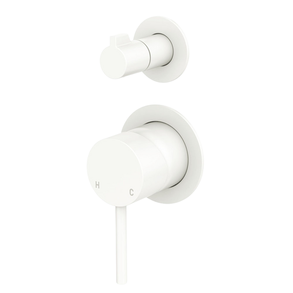 Fienza Kaya Wall Diverter Mixer Small Round Plates Matte White