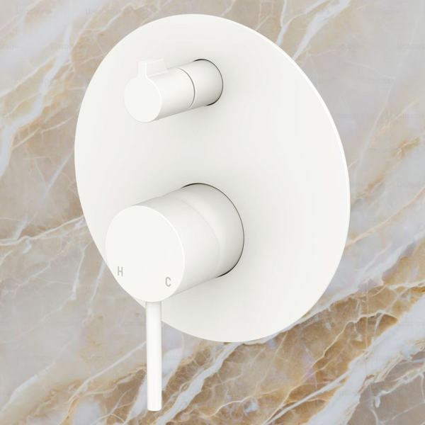 Fienza Kaya Wall Diverter Mixer Large Round Plate Matte White