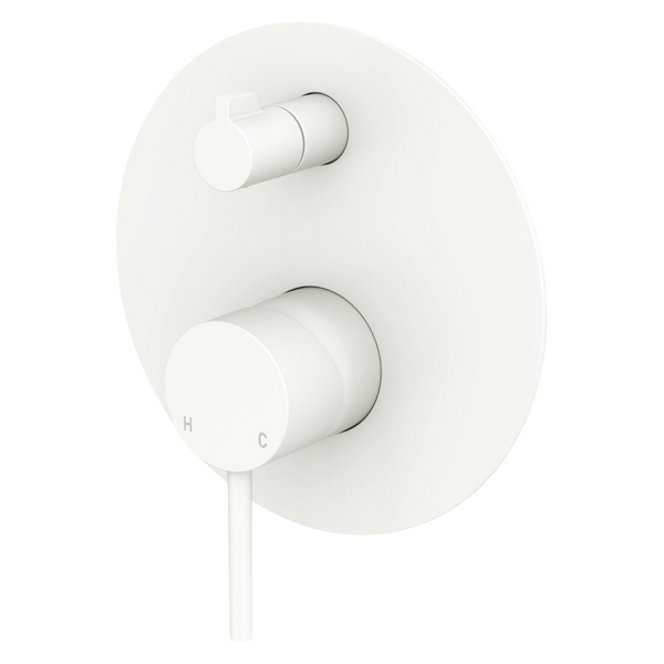 Fienza Kaya Wall Diverter Mixer Large Round Plate Matte White