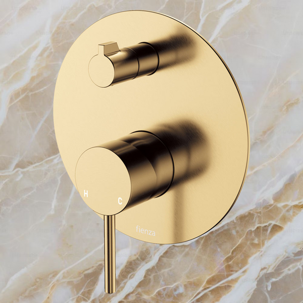 Fienza Kaya Wall Diverter Mixer Large Round Plate Urban Brass