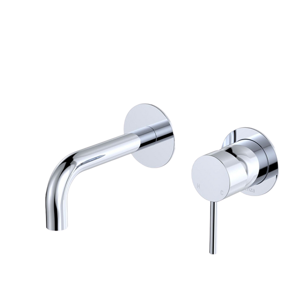 Fienza Kaya Basin/Bath Wall Mixer Set Round Plates 130mm Outlet Chrome Lead Free