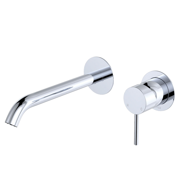 Fienza Kaya Basin Wall Mixer Set Round Plates 200mm Outlet Chrome