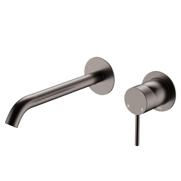Fienza Kaya Basin Wall Mixer Set Round Plates 200mm Outlet Gun Metal