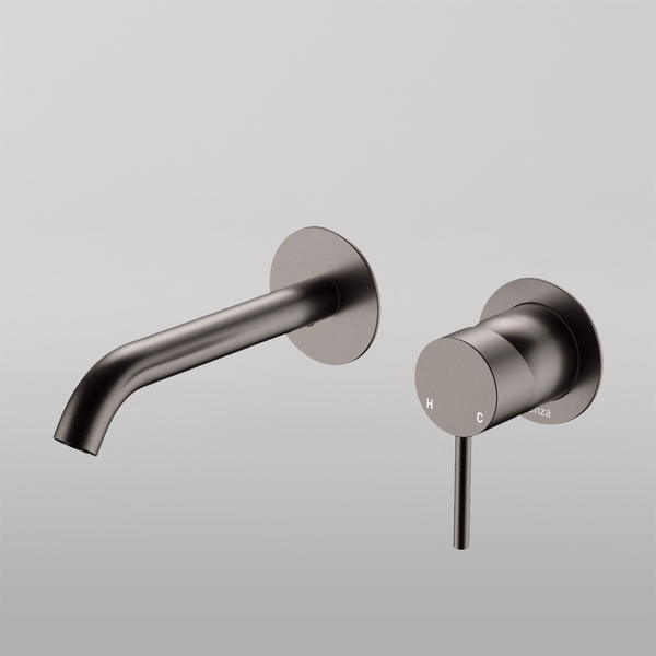 Fienza Kaya Basin Wall Mixer Set Round Plates 160mm Outlet Gun Metal