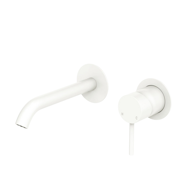 Fienza Kaya Basin Wall Mixer Set Round Plates 160mm Outlet Matte White