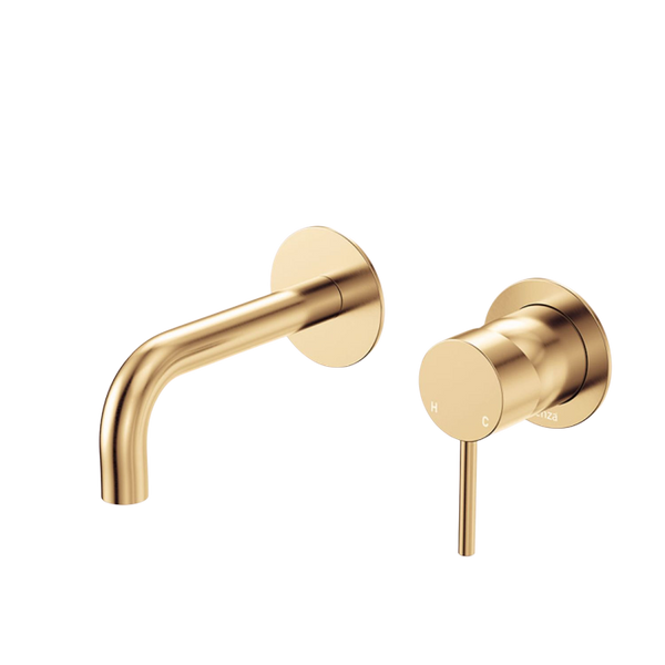 Fienza Kaya Basin/Bath Wall Mixer Set Round Plates 130mm Outlet Urban Brass Lead Free