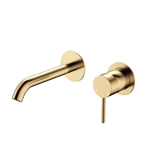 Fienza Kaya Basin Wall Mixer Set Round Plates 160mm Outlet Urban Brass