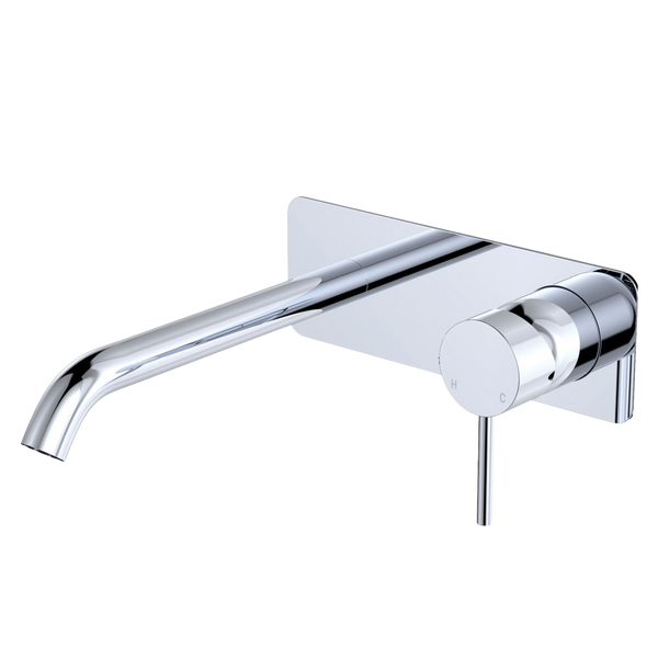 Fienza Kaya Basin Wall Mixer Set Rectangular Plate 200mm Outlet Chrome
