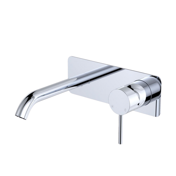 Fienza Kaya Basin/Bath Wall Mixer Set Rectangular Plate 160mm Outlet Chrome Lead Free