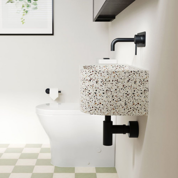 Fienza Kaya Basin/Bath Wall Mixer Set Rectangular Plate 130mm Outlet Matte Black Lead Free