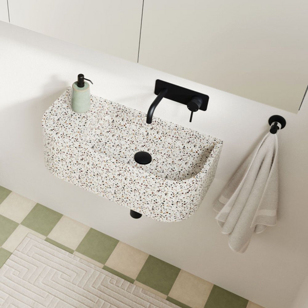 Fienza Kaya Basin/Bath Wall Mixer Set Rectangular Plate 130mm Outlet Matte Black Lead Free