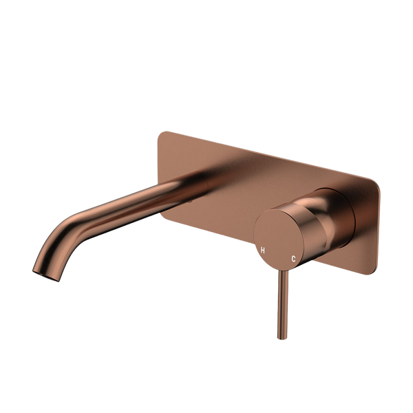 Fienza Kaya Basin Wall Mixer Set Rectangular Plate 160mm Outlet Brushed Copper
