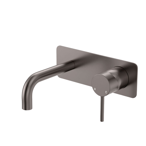 Fienza Kaya Basin/Bath Wall Mixer Set Rectangular Plate 130mm Outlet Gunmetal Lead Free