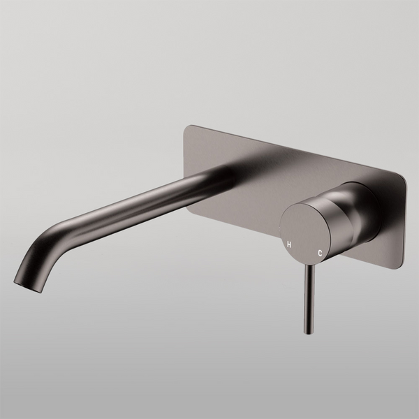 Fienza Kaya Basin Wall Mixer Set Rectangular Plate 200mm Outlet Gun Metal