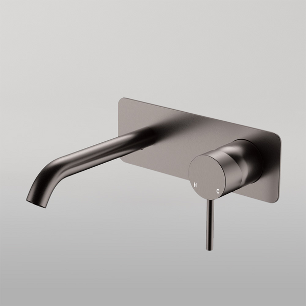 Fienza Kaya Basin Wall Mixer Set Rectangular Plate 160mm Outlet Gun Metal