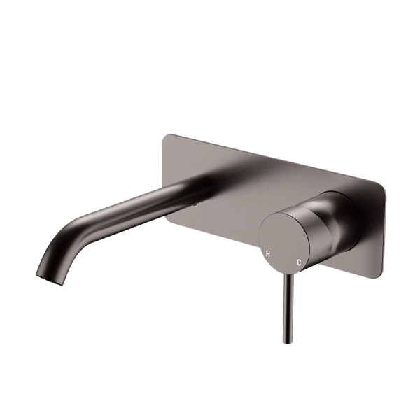 Fienza Kaya Basin Wall Mixer Set Rectangular Plate 160mm Outlet Gun Metal