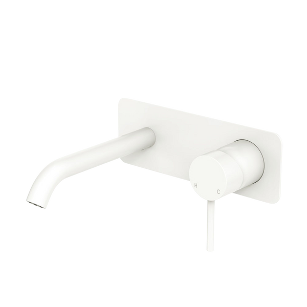 Fienza Kaya Basin Wall Mixer Set Rectangular Plate 160mm Outlet Matte White