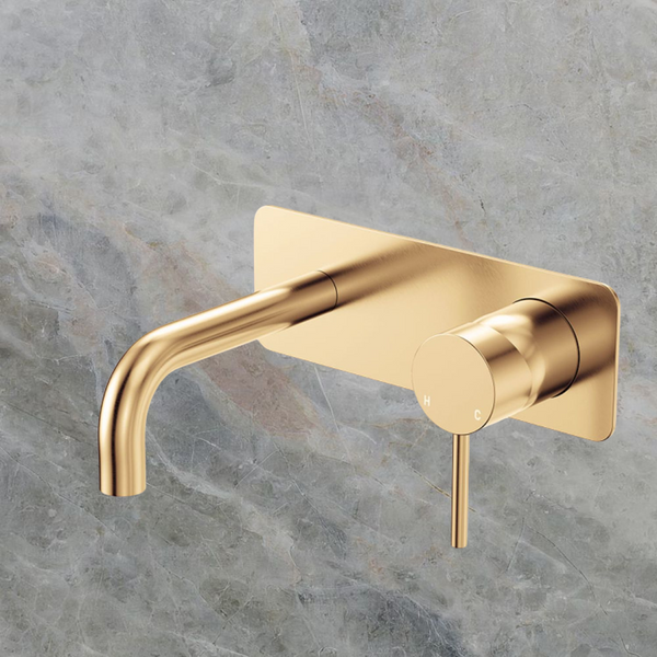 Fienza Kaya Basin/Bath Wall Mixer Set Rectangular Plate 130mm Outlet Urban Brass Lead Free