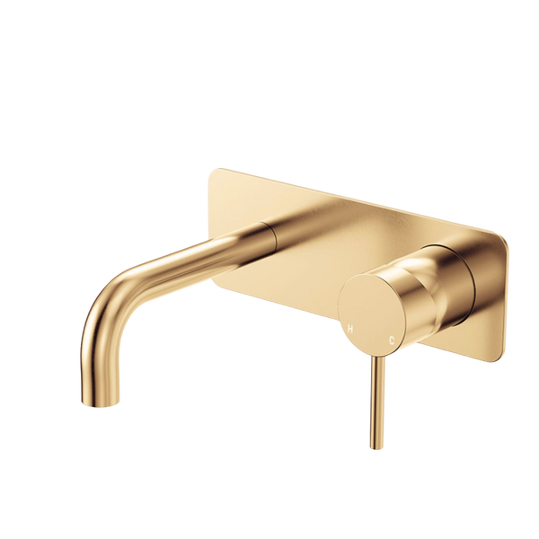 Fienza Kaya Basin/Bath Wall Mixer Set Rectangular Plate 130mm Outlet Urban Brass Lead Free