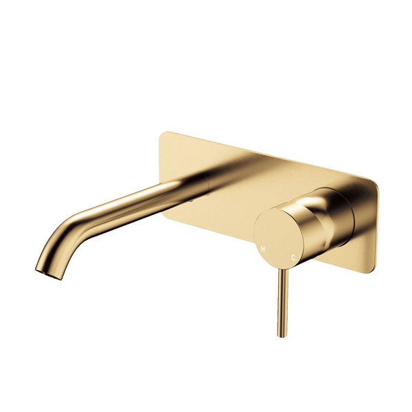 Fienza Kaya Basin Wall Mixer Set Rectangular Plate 160mm Outlet Urban Brass