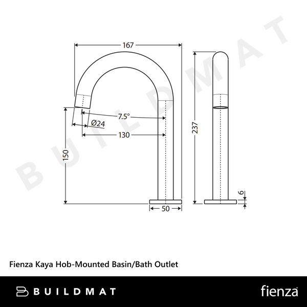 Fienza Kaya Hob-Mounted Basin/Bath Outlet Urban Brass