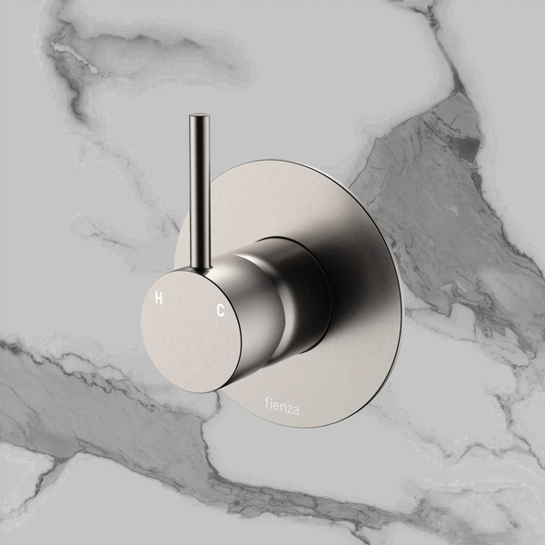 Fienza Kaya Up Wall Mixer Large Round Plate Brushed Nickel