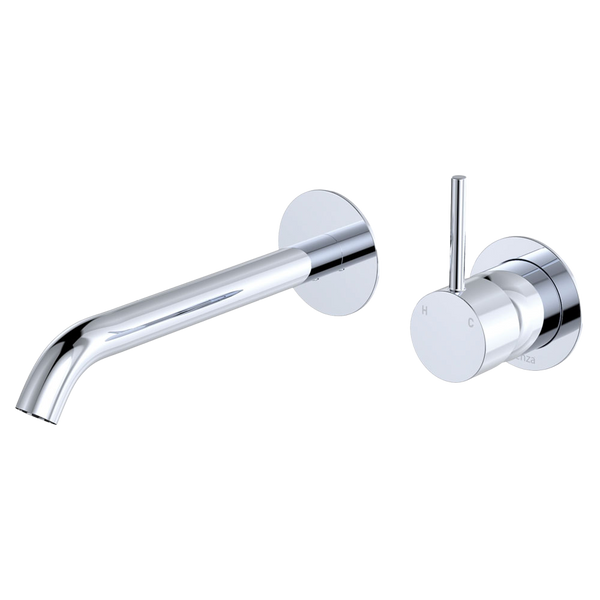 Fienza Kaya Up Basin Wall Mixer Set Round Plates 200mm Outlet Chrome