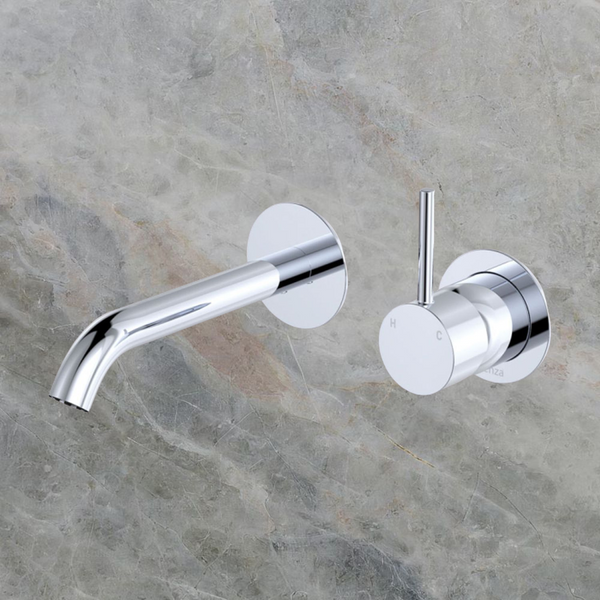 Fienza Kaya Up Basin/Bath Wall Mixer Set Round Plates 160mm Outlet Chrome Lead Free