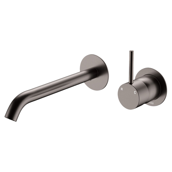 Fienza Kaya Up Basin Wall Mixer Set Round Plates 200mm Outlet Gun Metal