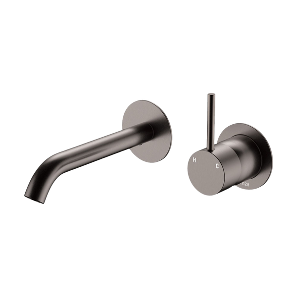 Fienza Kaya Up Basin Wall Mixer Set Round Plates 160mm Outlet Gun Metal